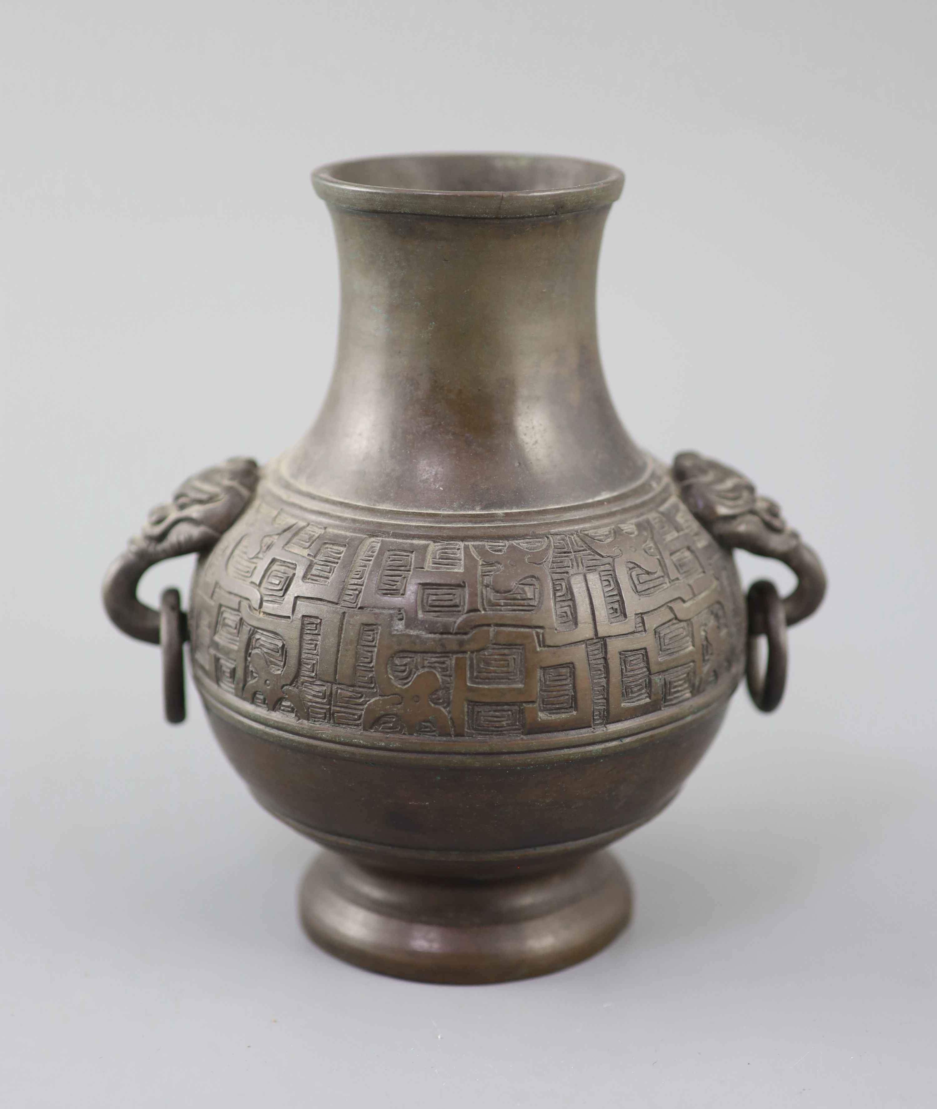 A Chinese archaistic bronze vase, 17th/18th century, 16.7cm high, Provenance - A. T. Arber-Cooke